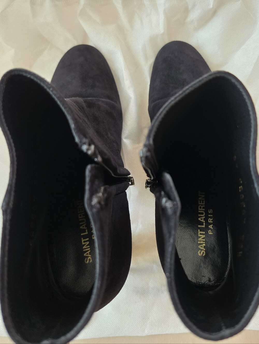 Saint Laurent Black Suede Lou 95 Almond-toe Block Heel Ankle Boots 38 1/2 US 8.5 - Picture 11 of 13